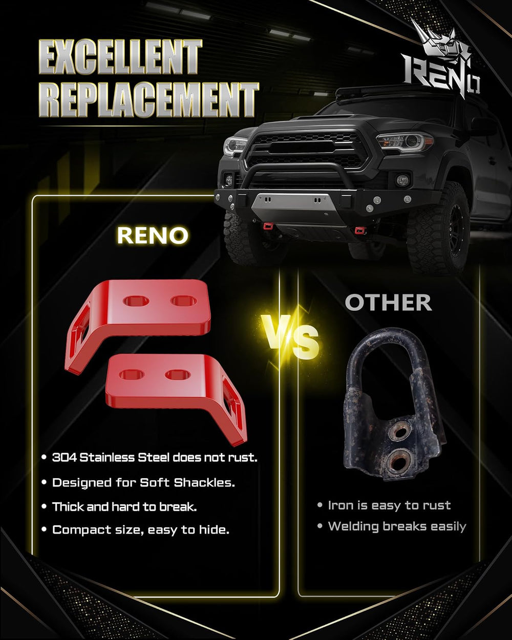 RENO 2024-2026 Tacoma Front Tow Hooks Truck Recovery Point (Red, 2 pcs) | 304...