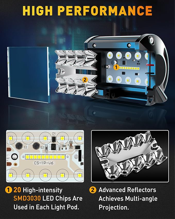 NAOEVO 4 Inch LED Pod Lights, 480W 48, 000LM LED Fog/Driving/Off Road Lights ...