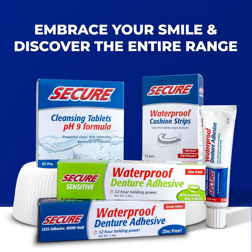 Secure Denture Adhesive Cream, Zinc Free Denture Glue, 1.4 oz, 6 Pack