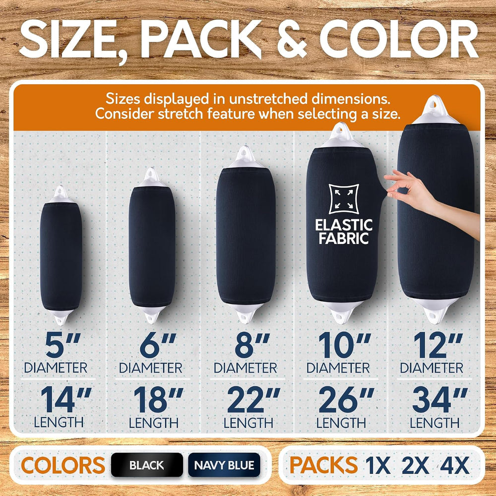 Boat Fender Covers | Several Size Options Available | Black & Navy Blue |...