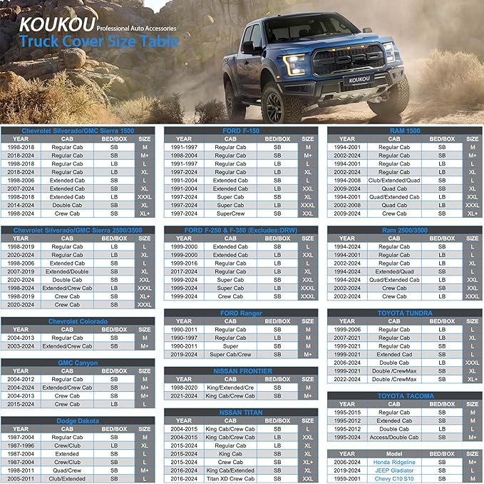 KouKou Truck Cover Waterproof All Weather, 6 Layers Full Pickup Cover Universal
