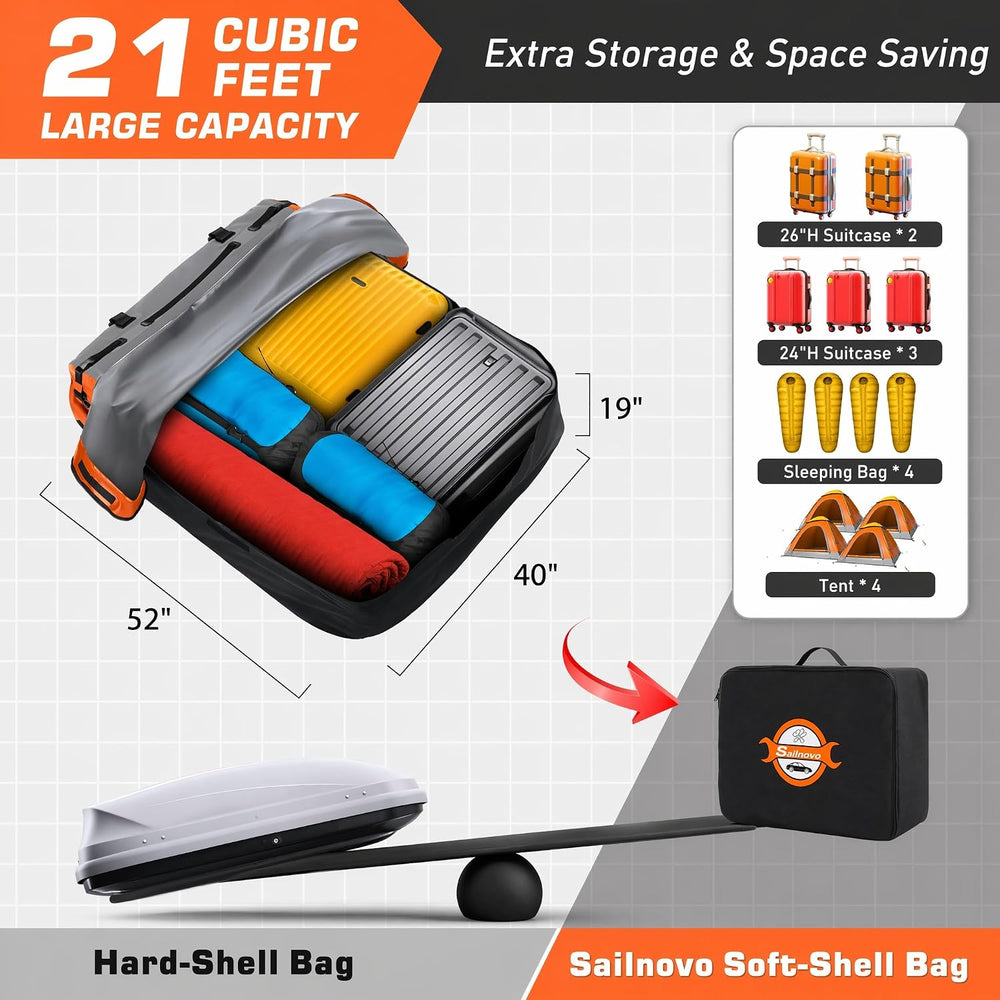 Sailnovo Rooftop Cargo Carrier Bag 21 Cubic, 1000D PVC Waterproof Vehicle Sof...