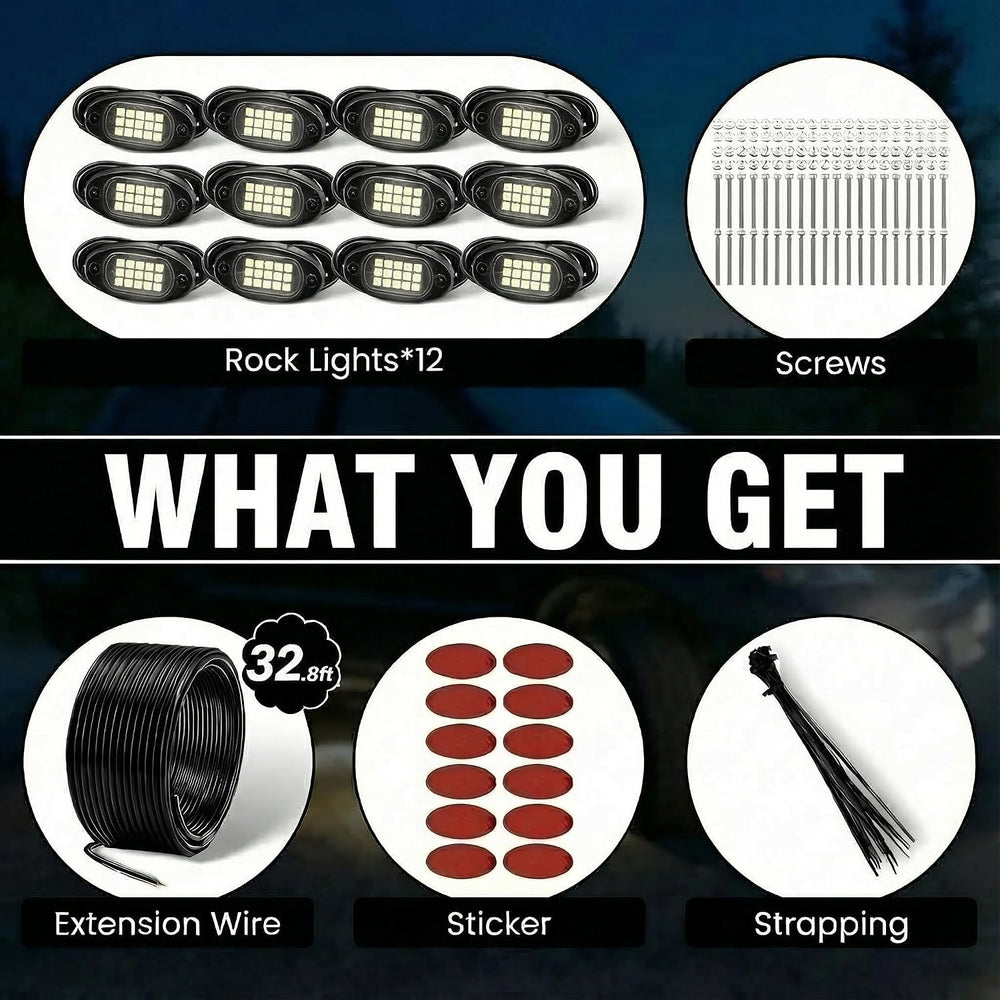 YONEDA 12 Pods White Rock Lights 6000K Pure White LED Underglow Lights IP68 W...
