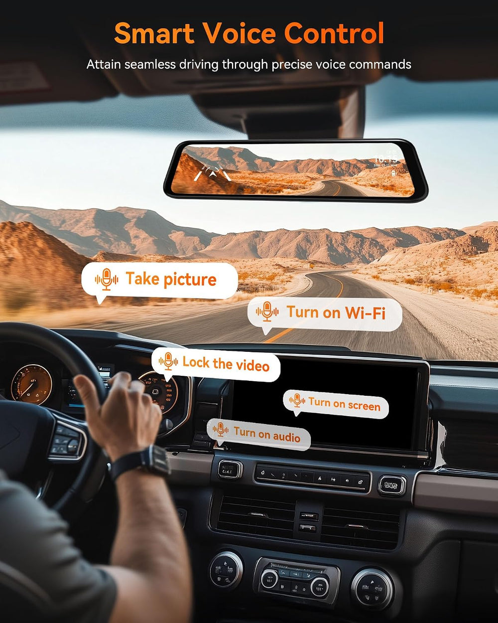 WOLFBOX G840H 12'' Mirror Dash Cam with ADAS and BSD, 2.5K Rear View ...