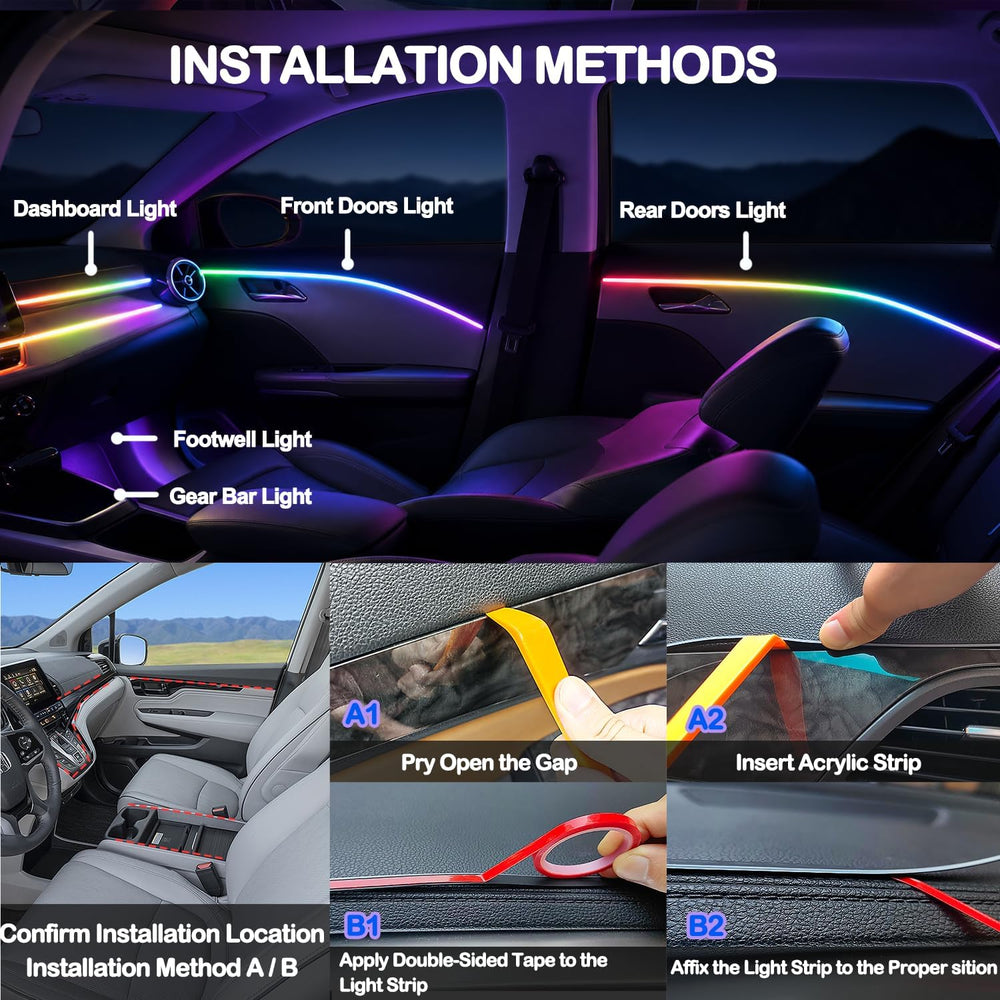Car LED Strip Lights, Interior Acrylic LED Lights for Car with Dynamic Rainbo...