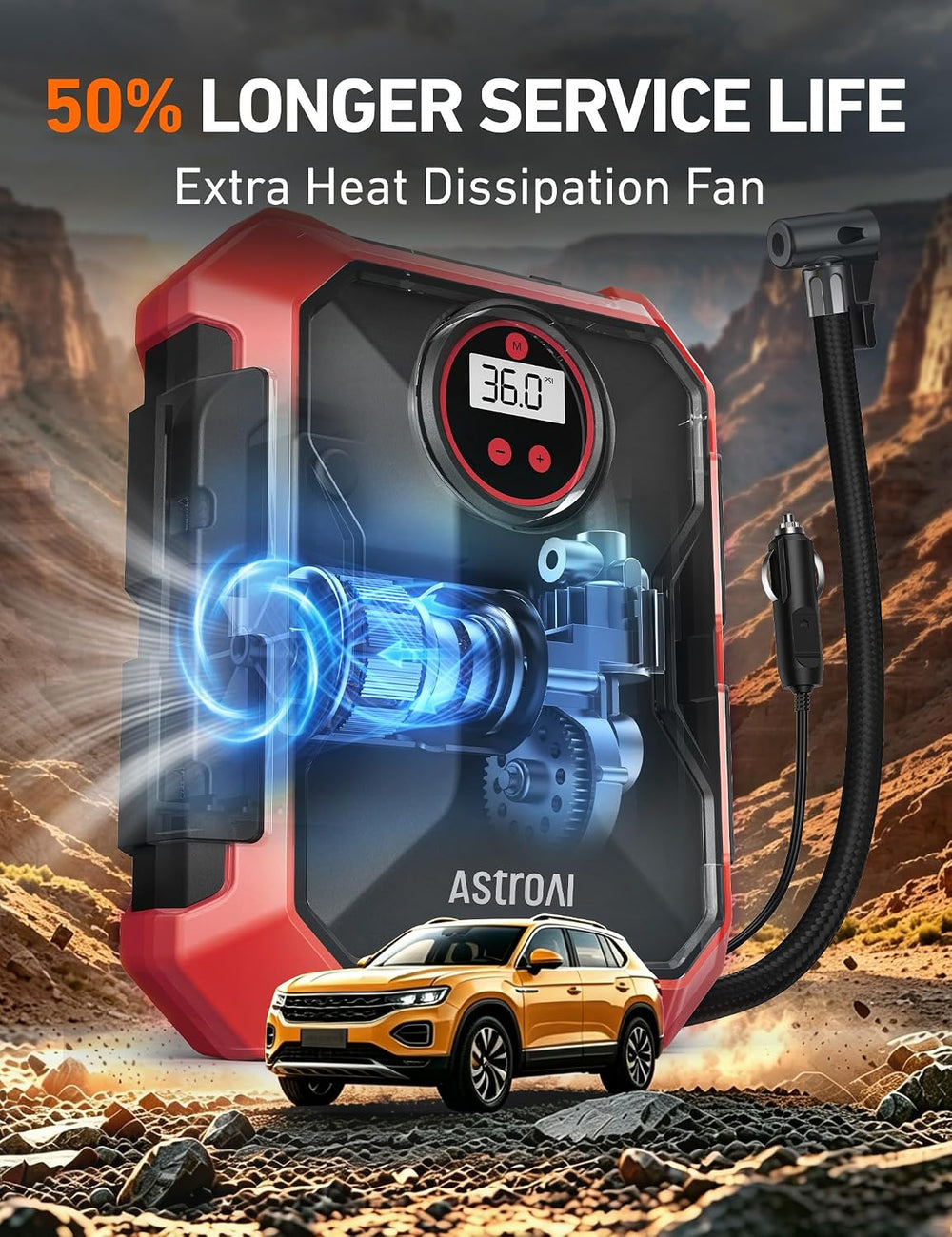 AstroAI Tire Inflator Portable Air Compressor 12V DC Integrated Storage