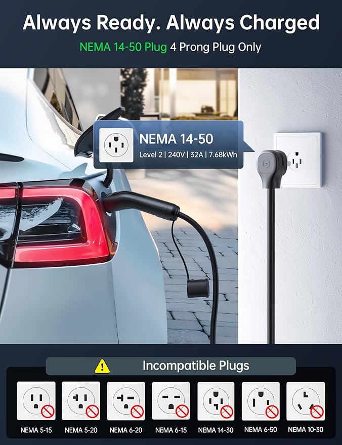 Raylix 32A Level 2 Fast Tesla Charger, 7.68KW Tesla Mobile/Home Charger