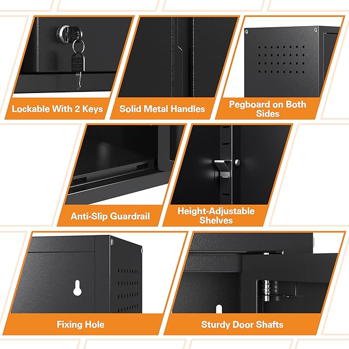 Metal Garage Wall Cabinet with 2 Doors and 1 Adjustable Shelf, Lockable