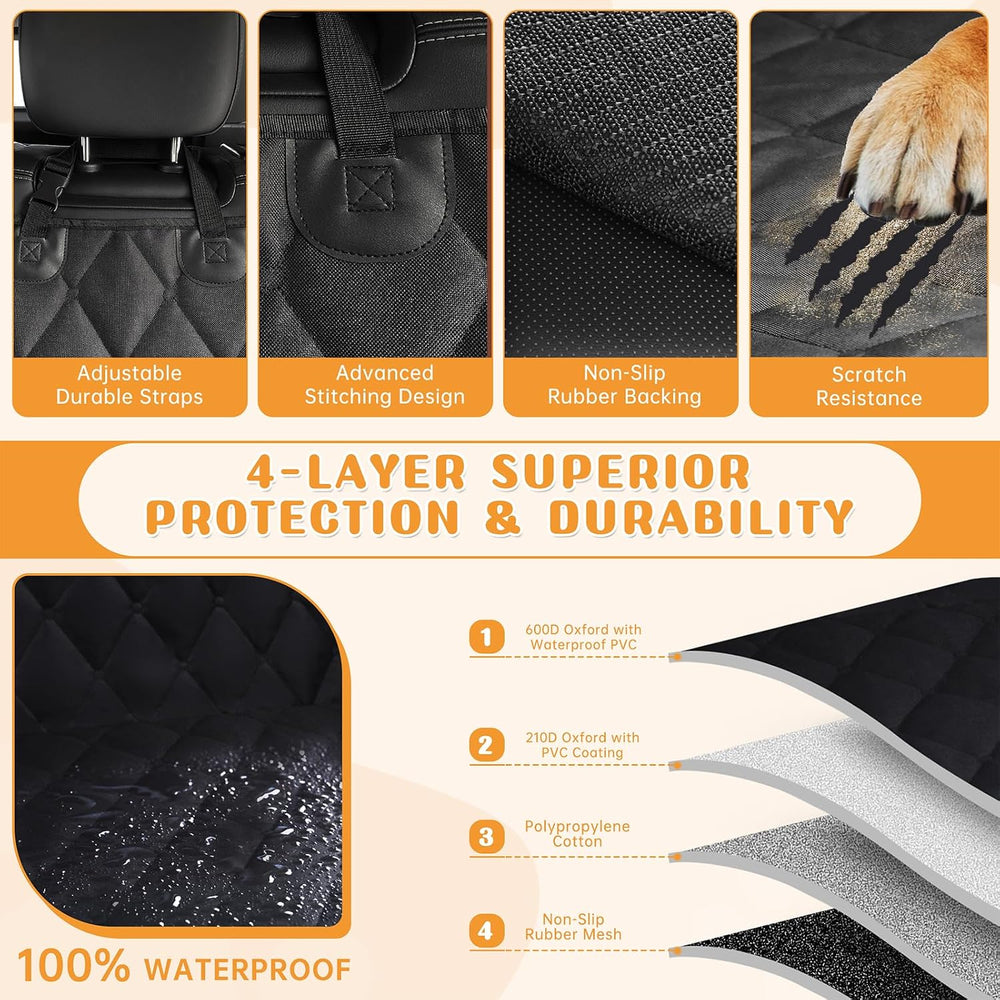 Dog Car Seat Cover for Back Seat 100% Waterproof, Long-Lasting and Soft Nonsl...
