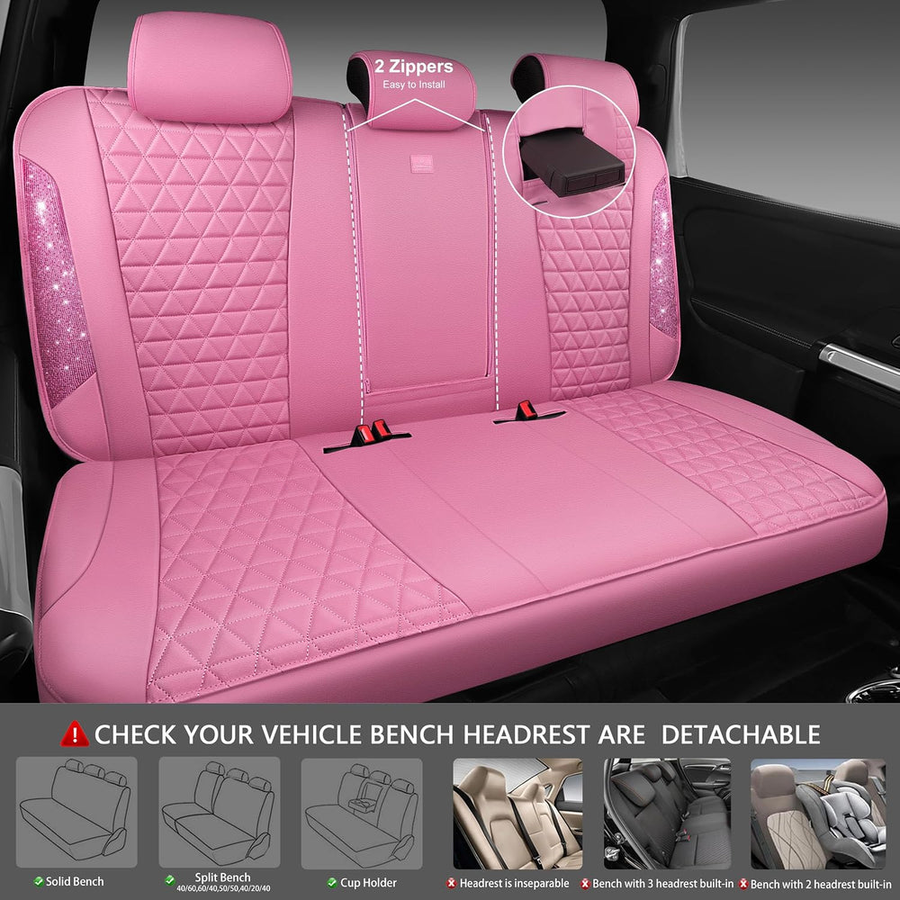CAR PASS Bling Diamond Pink Leather Car Seat Covers Full Sets Interior Sets, ...