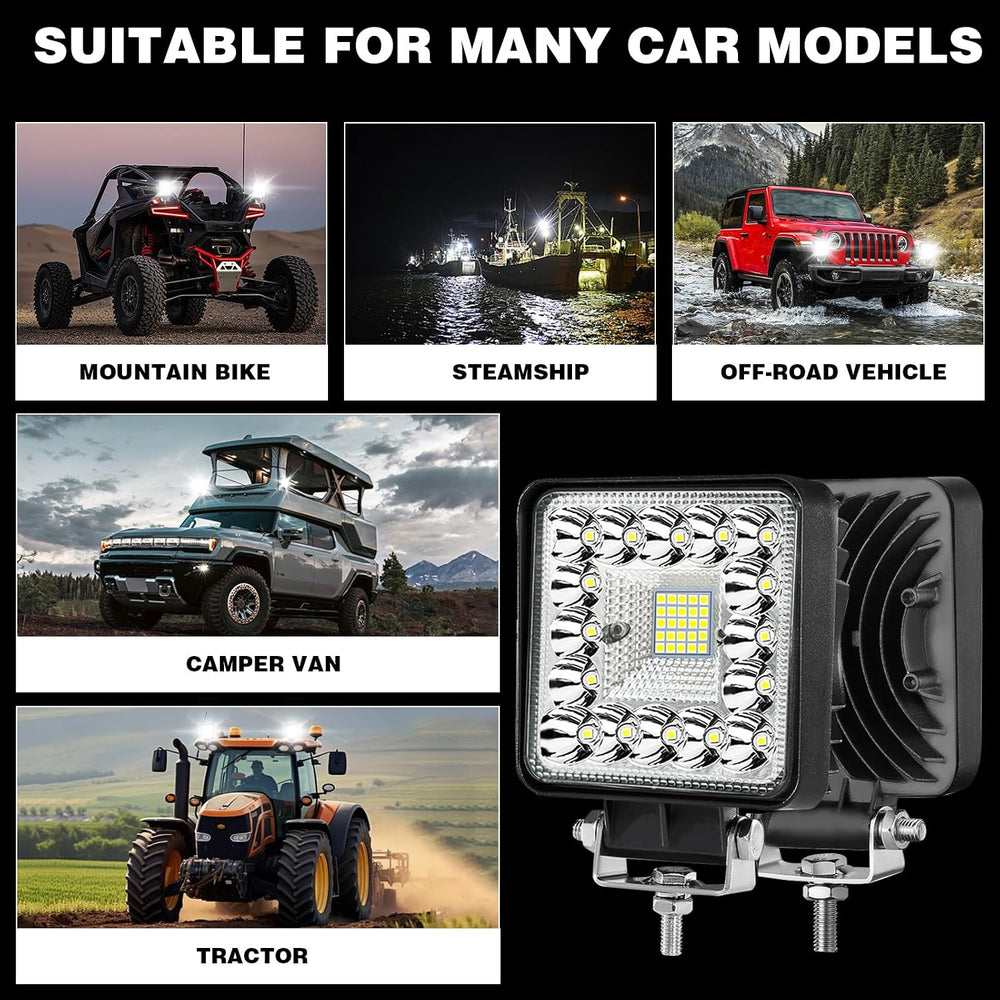 LED Tractor Work Lights,4 Inch LED Pods Lights 123W Square 12V 24V Spot Beam ...
