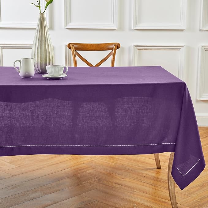 Solino Home Linen Tablecloth for Rectangle Tables 60 x 132 Inch - Classic Hem...