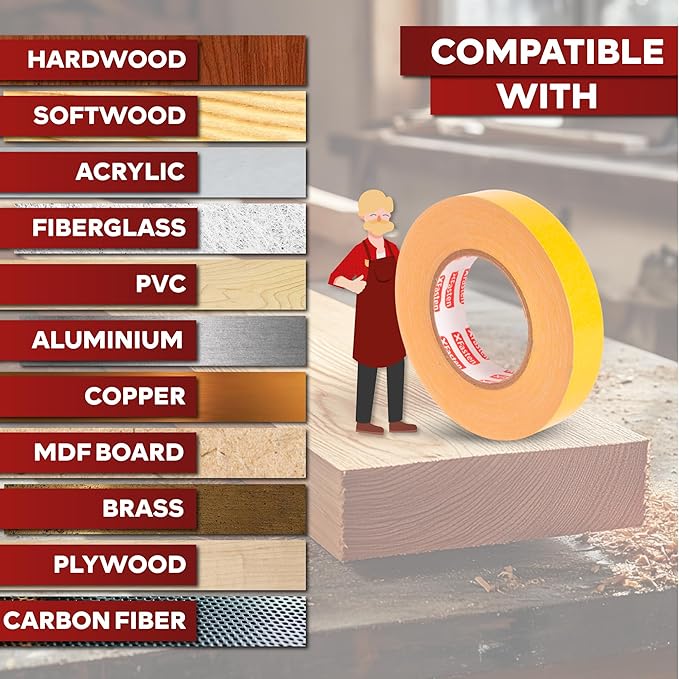 XFasten Bulk Double Sided Woodworking Tape 1-inch, 592 Feet Total Residue-Fre...
