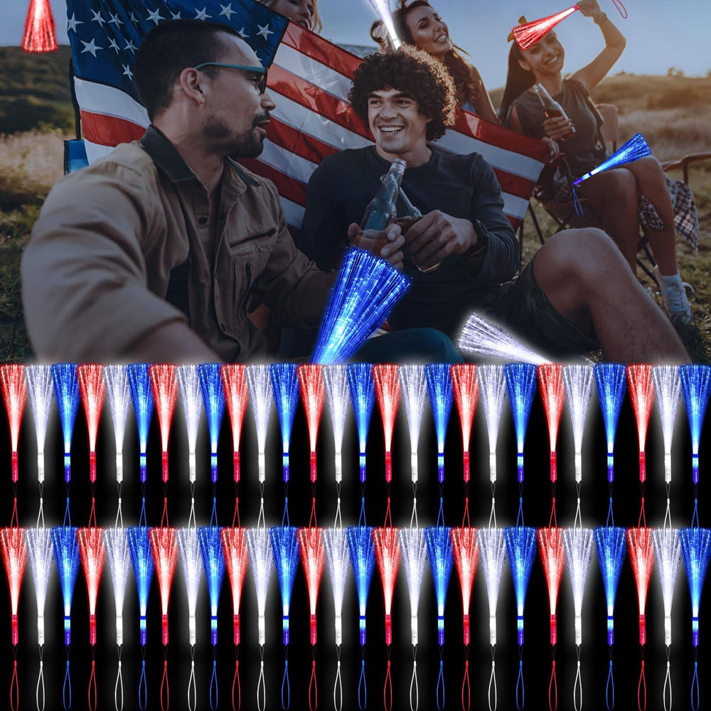60 Pack Red Blue White Fiber Optic Wands Glow Fiber Wands Bulk LED Light Up W...