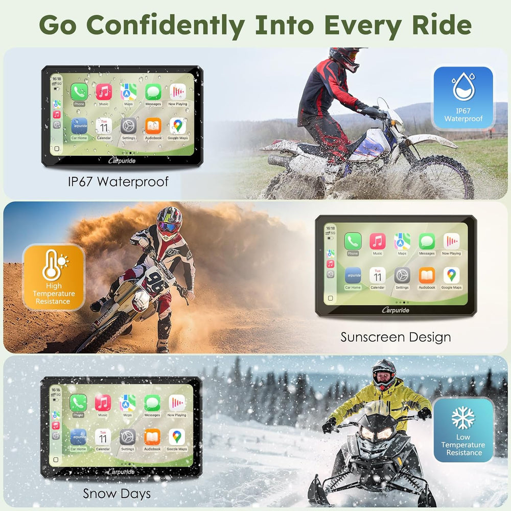 Carpuride W712DT 7" for Motorcycle CarPlay & A-Auto & TPMS &...