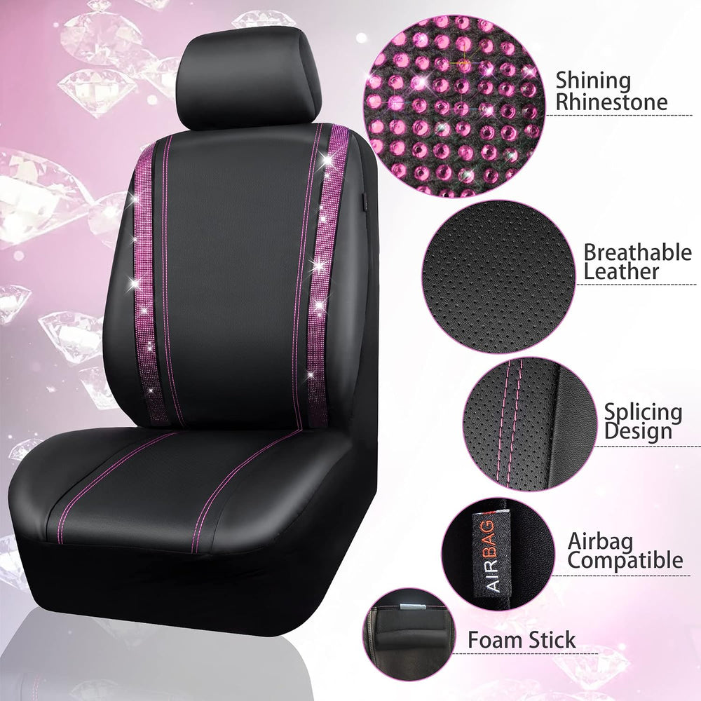 CAR PASS Bling Diamond Car Seat Covers Full Set, Shining Rhinestone Waterproo...