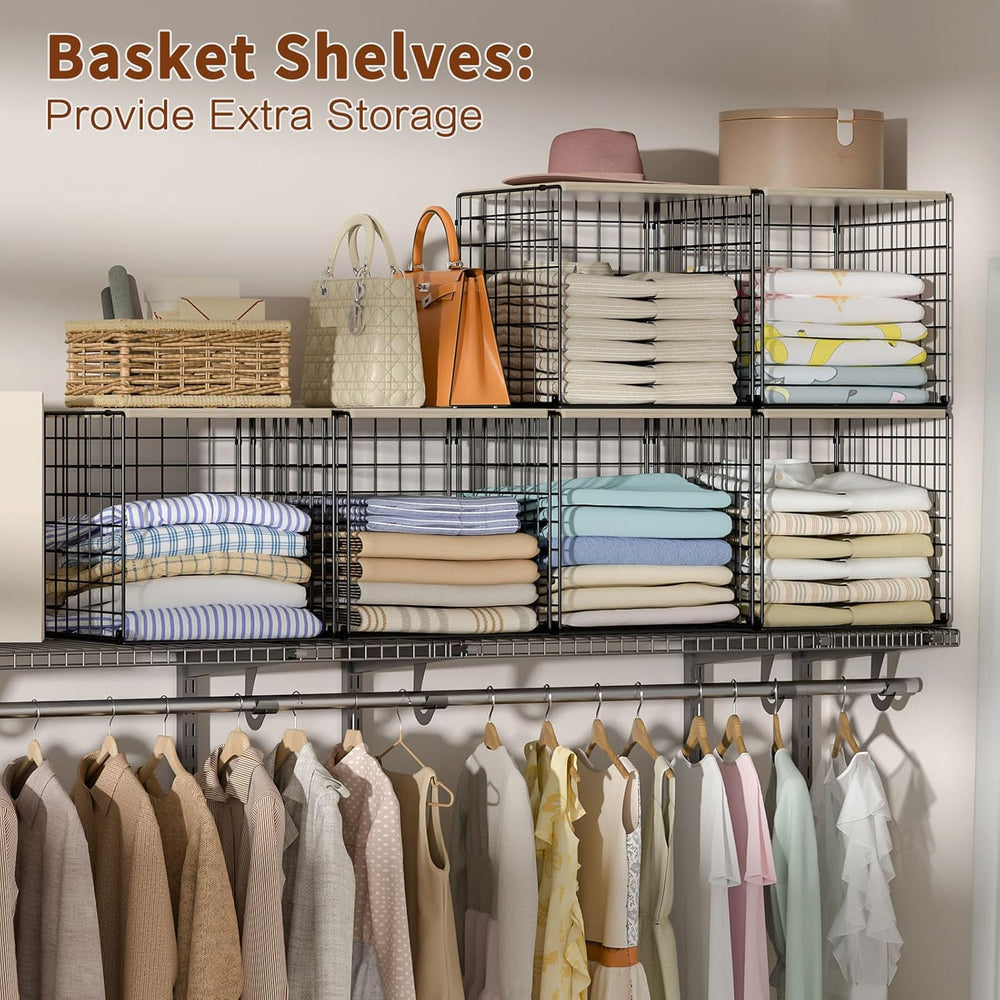 Hencawima 6 Pack Stackable Closet Organizers and Storage Basket, Closet Shelv...