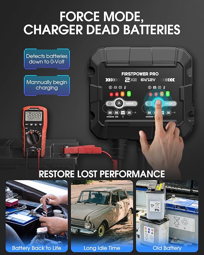 2-Bank, 4A Trickle Charger for Car Battery, 12V 6V Car Battery Charger