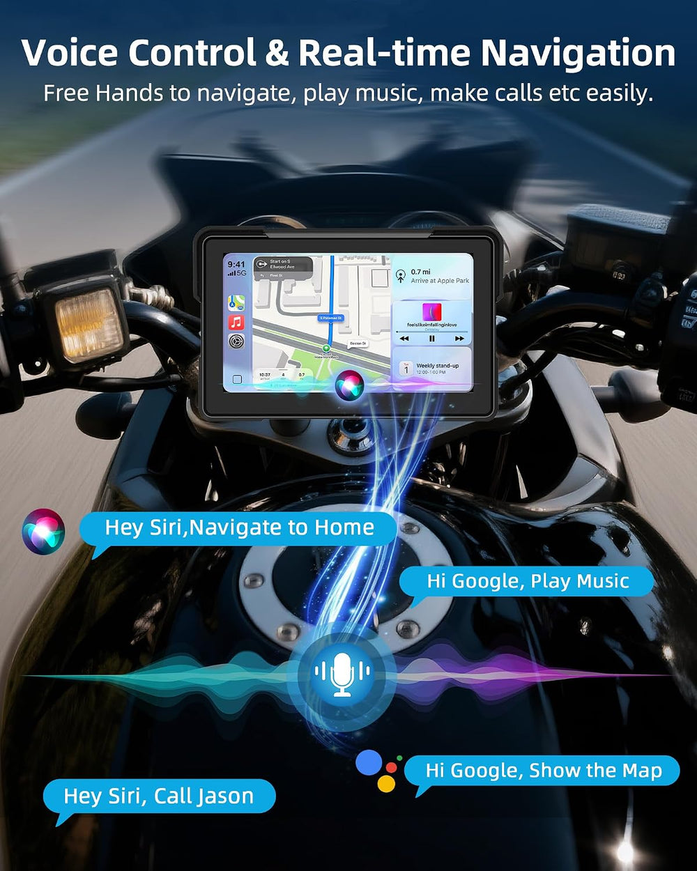 7" Motorcycle Carplay w Dual 4K Dash Camera Wireless Apple Carplay