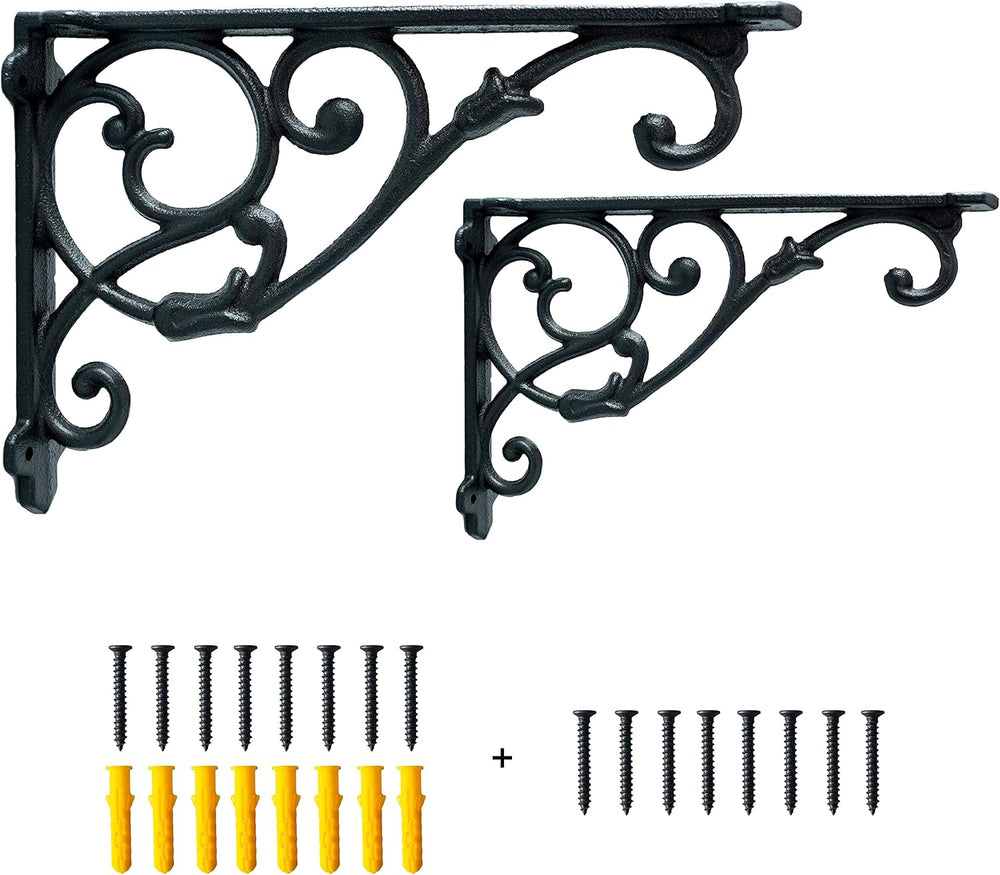 2 Pack Decorative Shelf Brackets,11 Inch Cast Iron Shelf Supply,Antique Black...