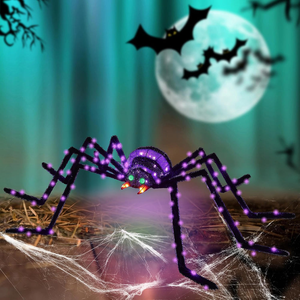 6.8Ft Giant Spider Halloween Decorations Outdoor 82" Light Up Spider wit...