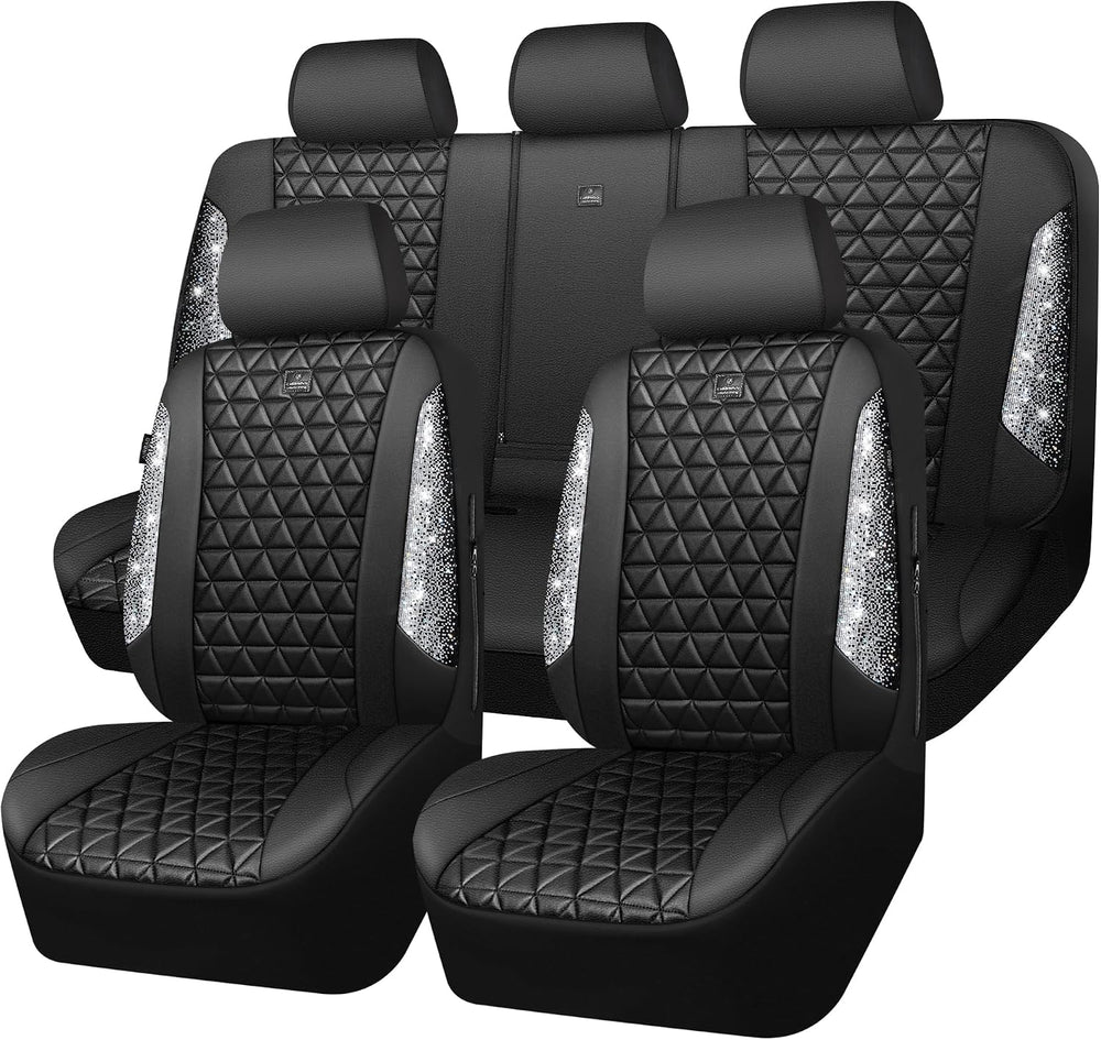 CAR PASS Bling Diamond Leather Car Seat Covers Full Seats Interior Sets, Wate...