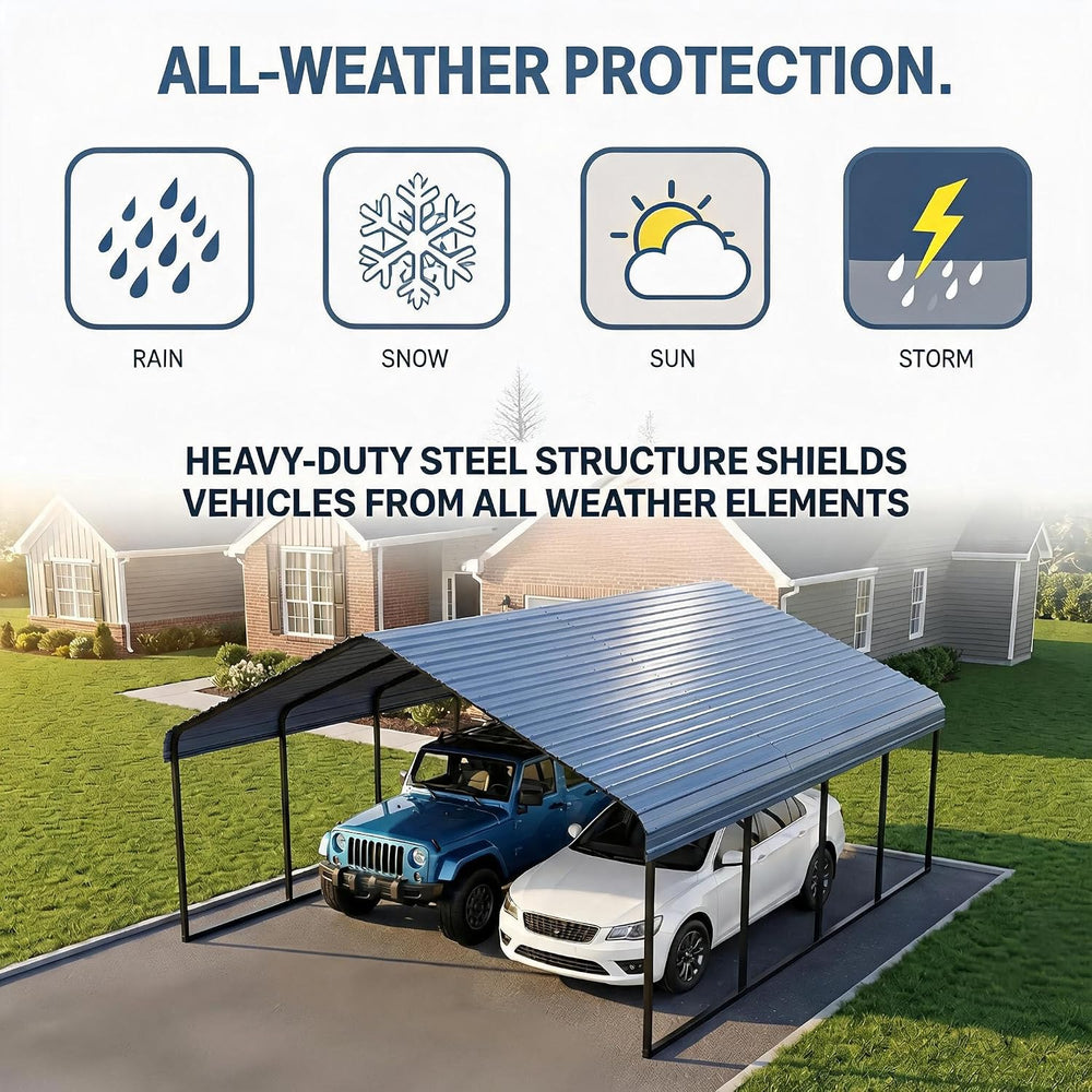 Gray 10x20 ft Heavy Duty Metal Carport Kit