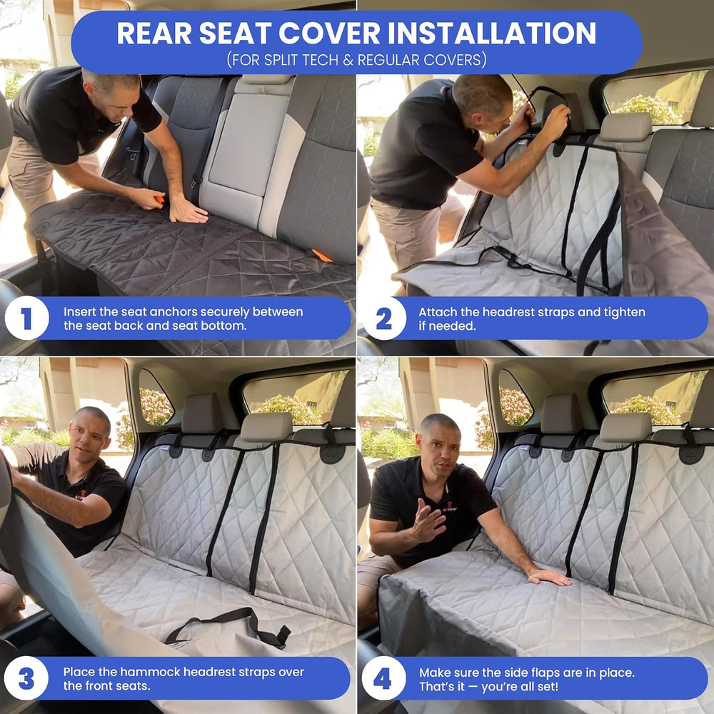 4Knines Heavy-Duty Rear Seat Cover for Dogs, Black