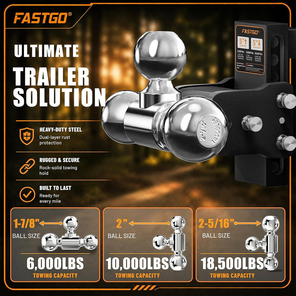 Fastgo Trailer Hitches - Fits 2.5" Receiver, Adjustable Trailer Hitch Ba...