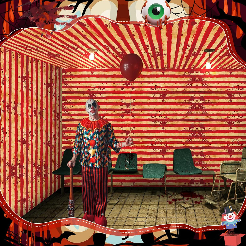 Tegeme 200 ft Creepy Carnival Tablecloth Roll, Red White Striped Halloween