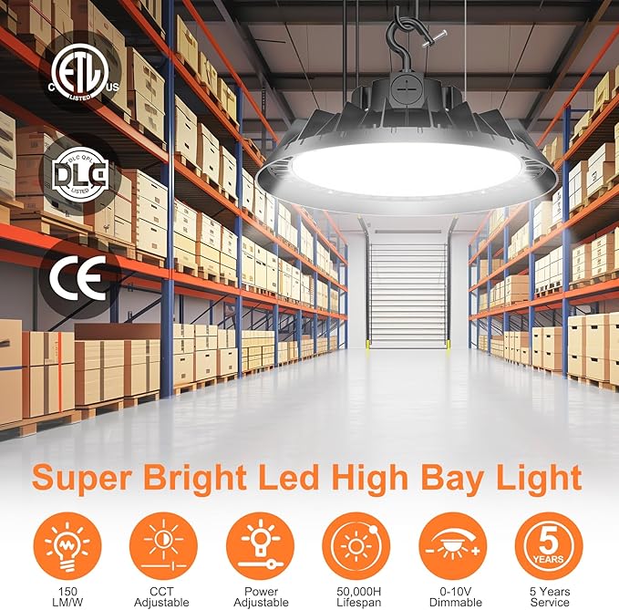 9Pack LED High Bay Lights, 300W UFO High Bay LED Shop Lights, 45000LM