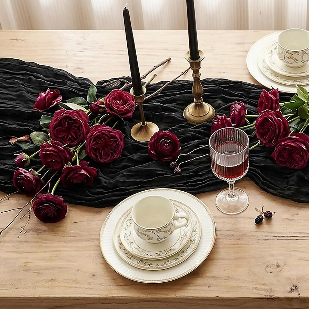 6 Pack Halloween Black Cheesecloth Table Runner Boho Gauze Home Decor