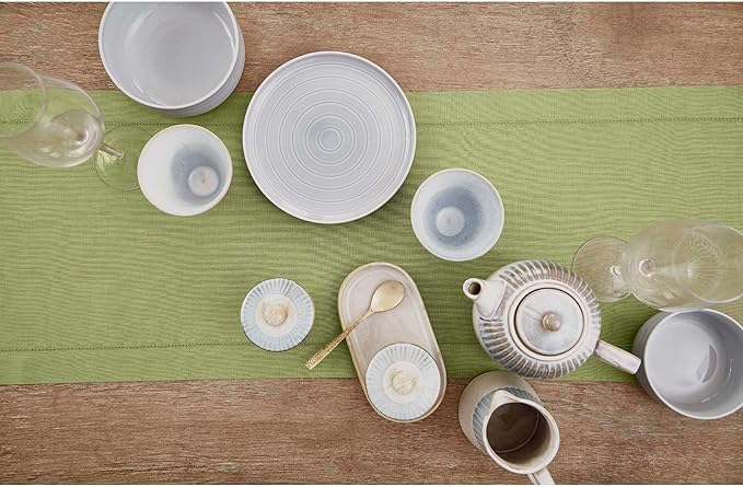 Solino Home Linen Moss Green Hemstitch Table Runner 36 Inches - 100% Pure Lin...