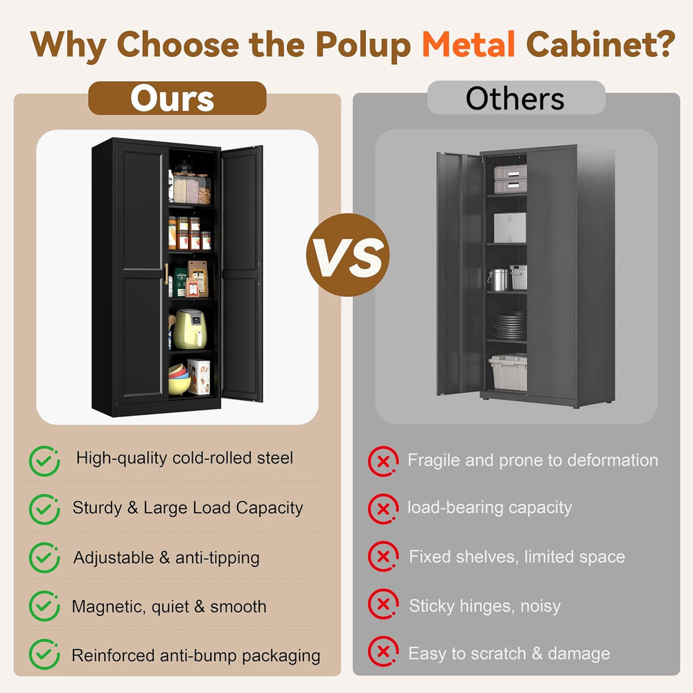 Polup Pantry Cabinet, 71" Tall Metal Storage Cabinet with Doors and Shelves