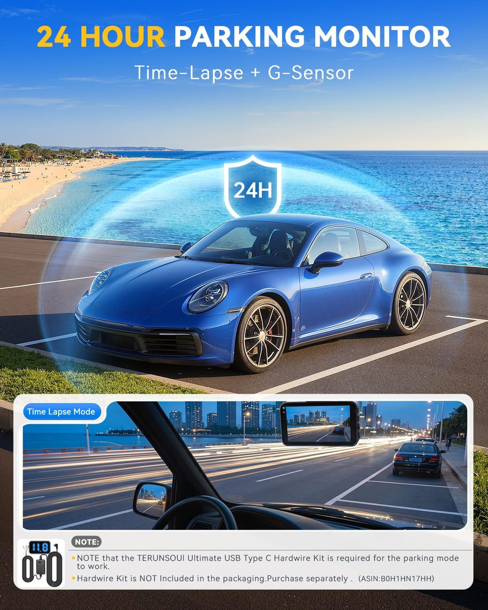 4K+4K Dash Cam, Free 128GB Card, 5.8GHz WiFi6 - up to 20MB/s