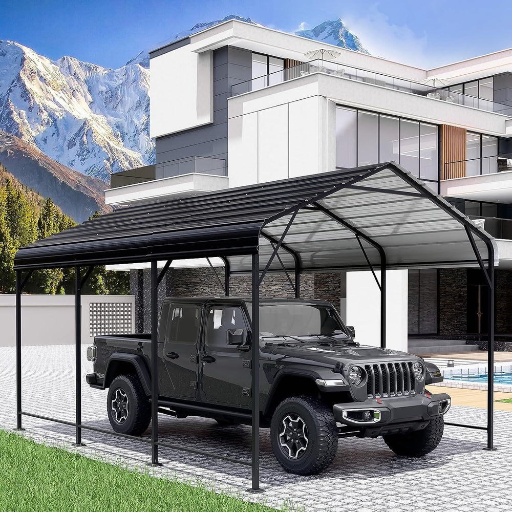 LEVELEVE 10x15 FT Heavy-Duty Metal Carport, Galvanized Steel Car Canopy with ...