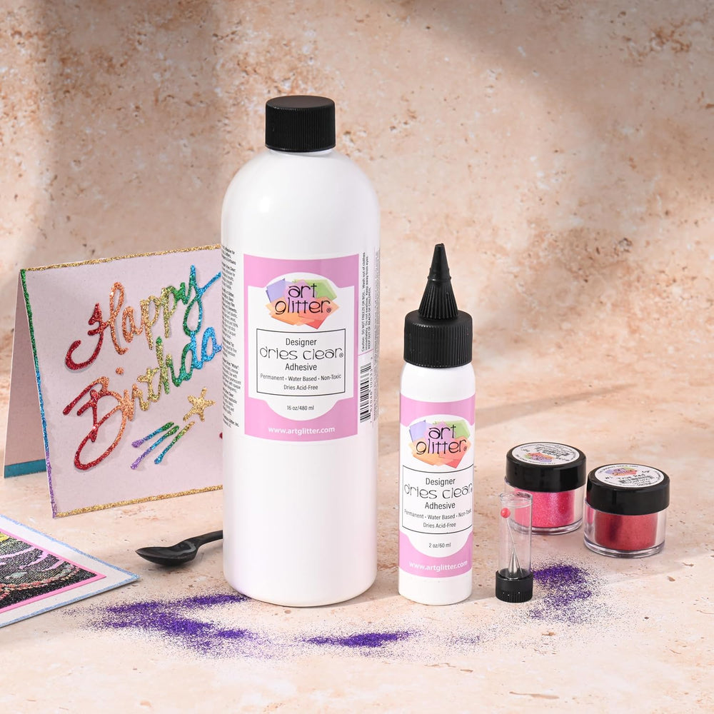 Art Institute Glitter Dries Clear Glue Kit, 16oz & 2oz with Metal Tip &am...