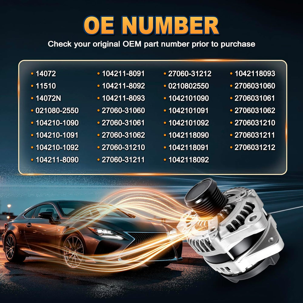 Alternator Compatible with 10-15 IS250 2.5L V6