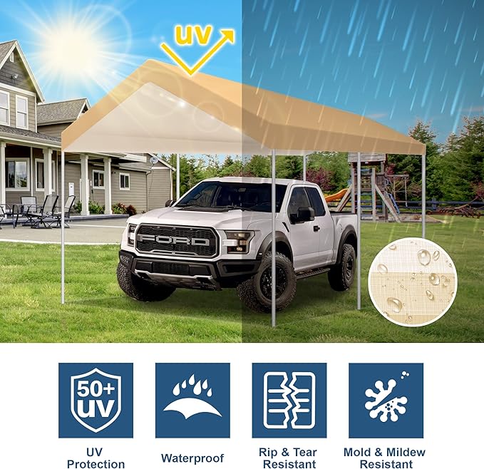 10'x20' Upgraded Carport Replacement Top Canopy Cover Beige