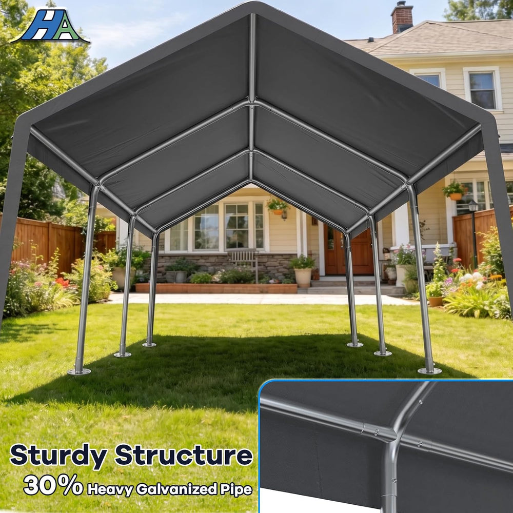 12x20 Heavy Duty Carport Canopy, All-Weather Car Ports, Grey