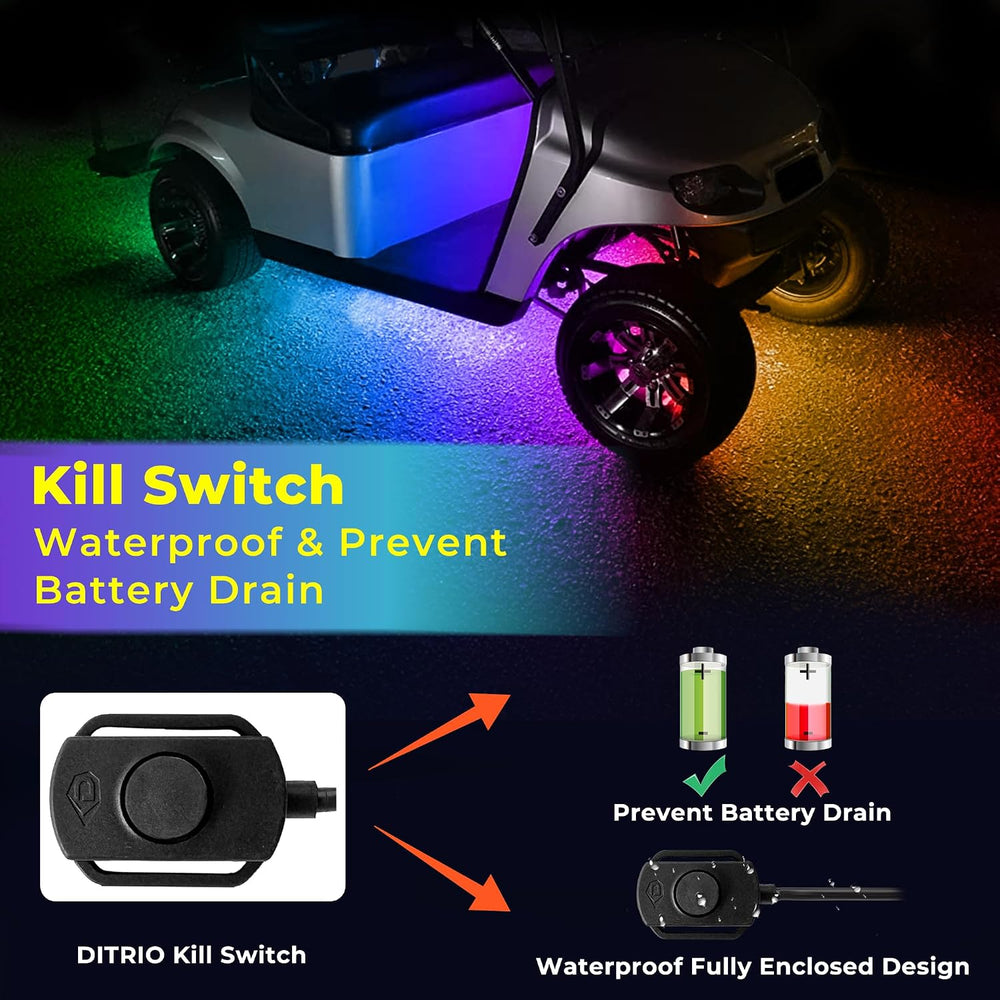6PCS 12V-72V Golf Cart Lights with Remote and App Control, Voltage Reducer