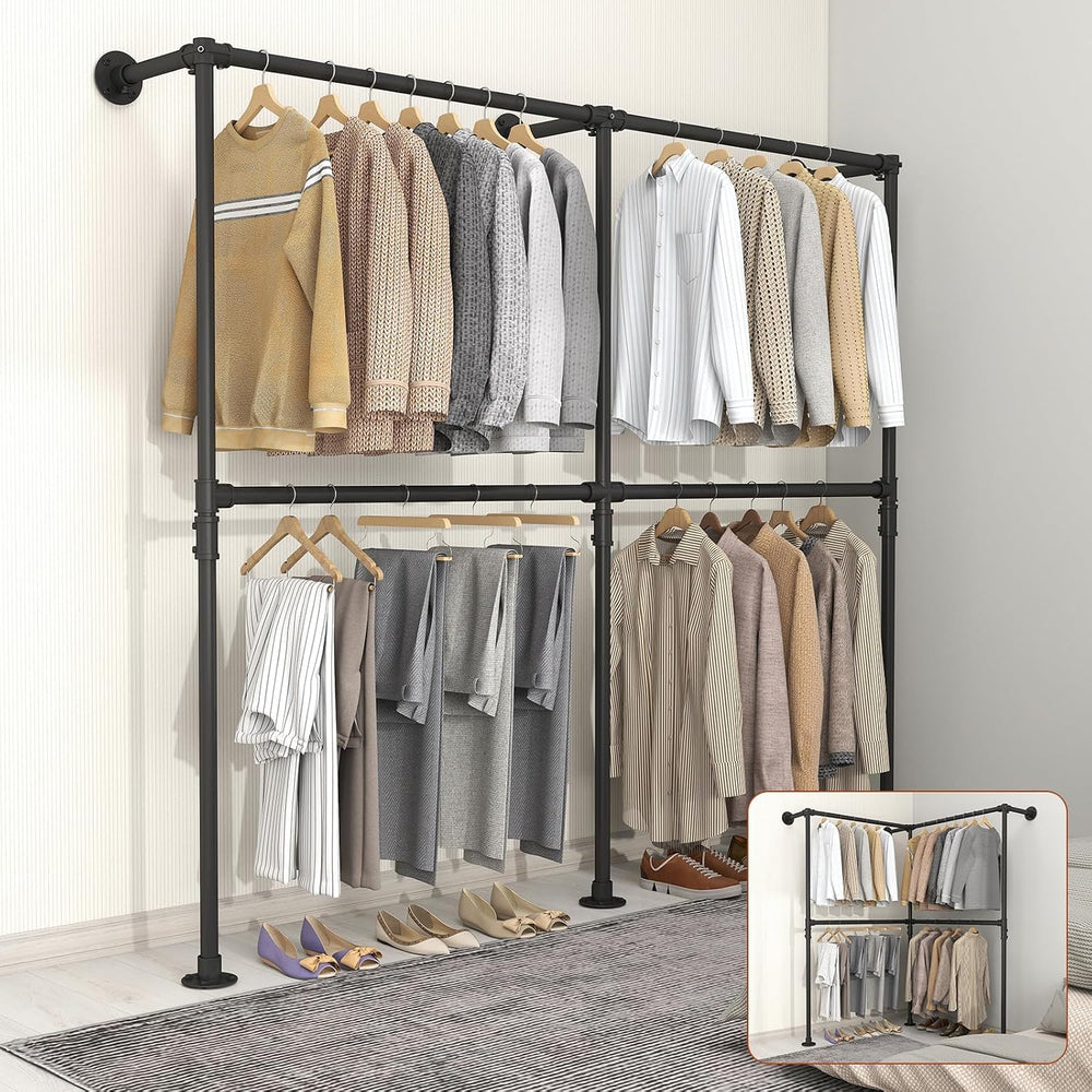 KELIXU 76.4" Industrial Pipe Clothing Rack for Wall Adjustable Height Wa...
