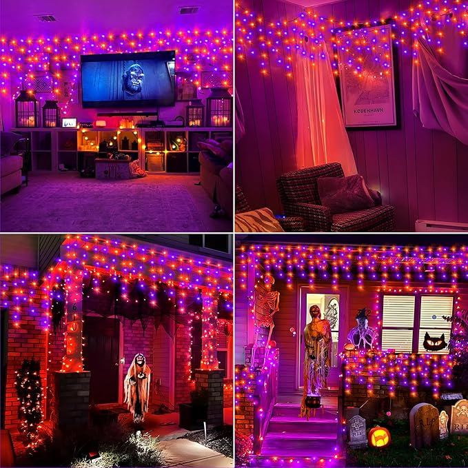 KNONEW 99FT 1216 LED Halloween Lights Decortation Orange Purple String Lights...