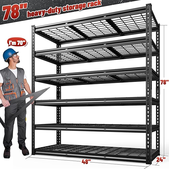 REIBII 3600LBS Garage Shelving 48" W Storage Shelves 6 Tier Garage Shelving