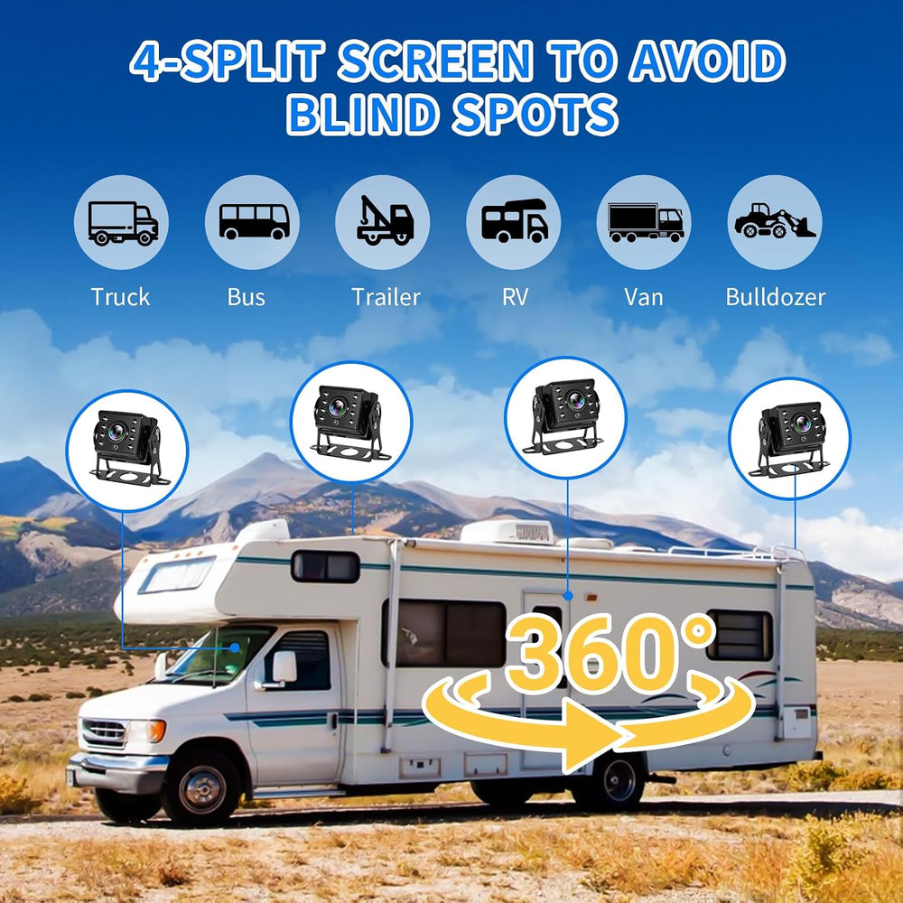 10.36" 4K RV Backup Camera System with 4 1080P Cameras