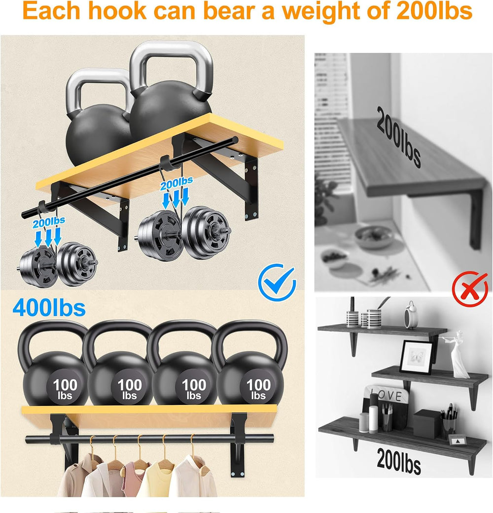 Heavy Duty Closet Rod Support Bracket 12 inch 400lbs Capacity Wall Mounted Cl...