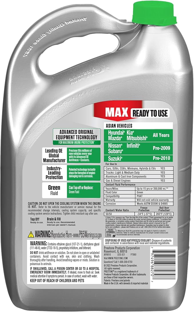 Prestone AF6610 MAX Asian Vehicles Anti-Freeze and Coolant, 1 Gallon (Pack of 6)