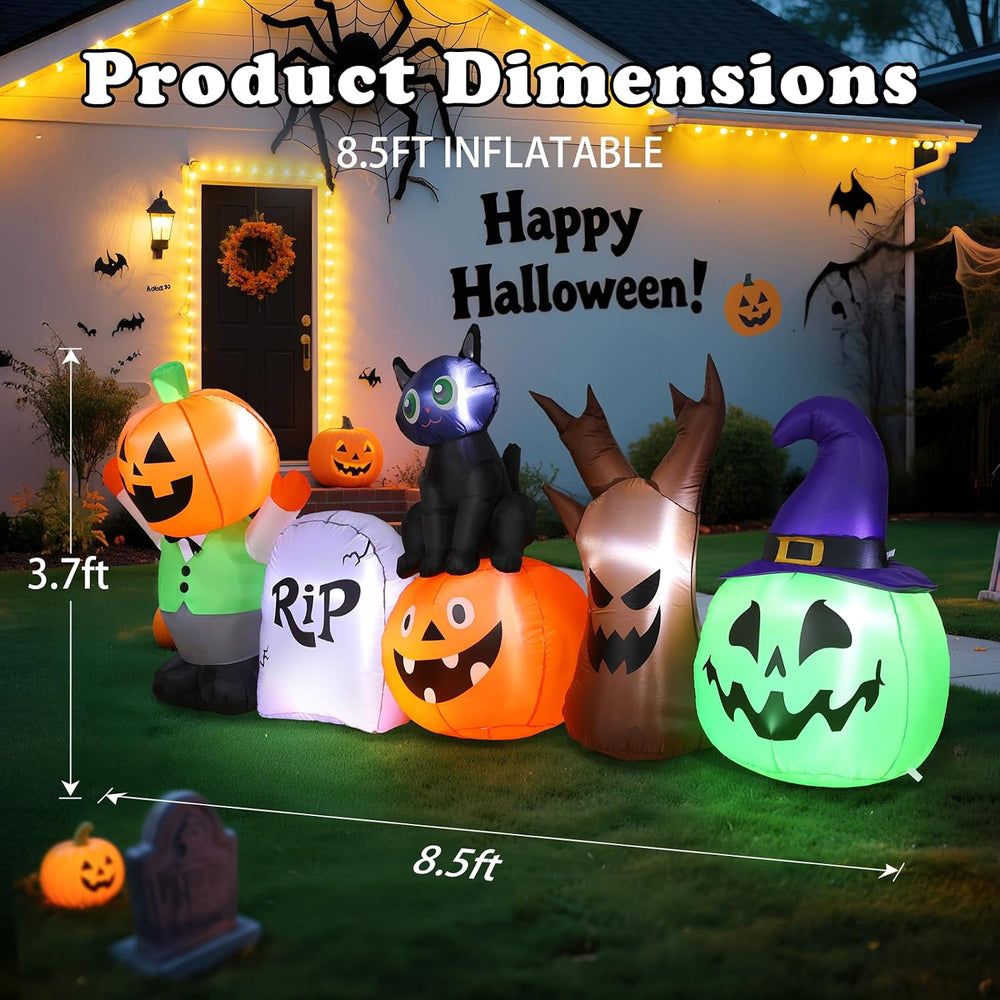 Halloween Inflatables Outdoor Decoration, 8.5ft Pumpkin/Tombstone/Black Cat/G...