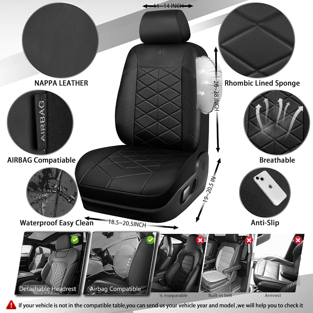 CAR PASS Luxury Memory Foam Leather Front Seat Covers, Breathable Perforated ...