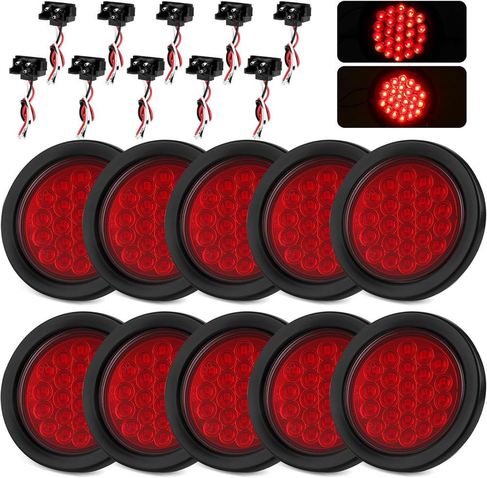 10Pcs 4 Inch Round Led Trailer Tail Lights, Red 24 LED Trailer Lights Waterpr...